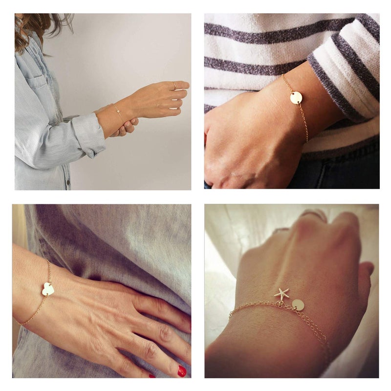 Softones 12pcs Simple Silver Gold Bracelets for Women Cute Pearl Bracelet Tiny Charm Dainty Handmade Bracelet Set Adjustable - Image 4